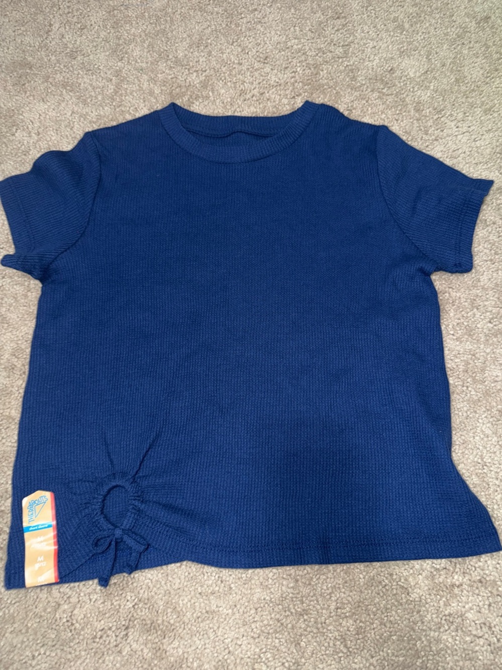 Girls' Short Sleeve Knit Top with Side Tie in Royal Blue